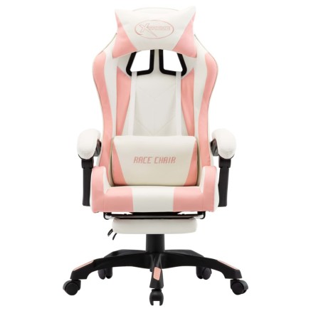Fauteuil de jeux vidéo et repose-pied Rose et blanc Similicuir 2