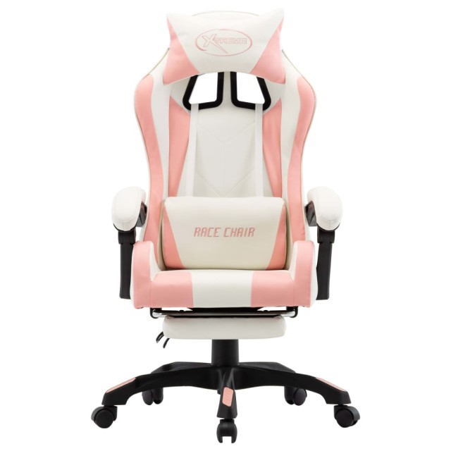 Fauteuil de jeux vidéo et repose-pied Rose et blanc Similicuir