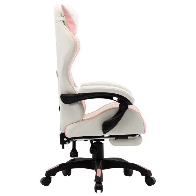 Fauteuil de jeux vidéo et repose-pied Rose et blanc Similicuir