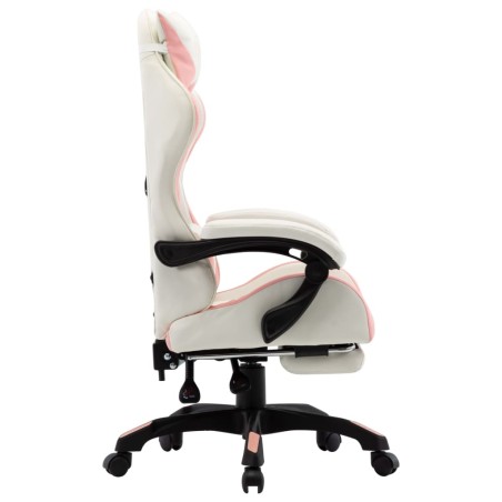 Fauteuil de jeux vidéo et repose-pied Rose et blanc Similicuir