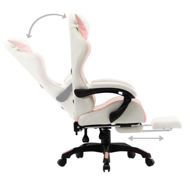 Fauteuil de jeux vidéo et repose-pied Rose et blanc Similicuir