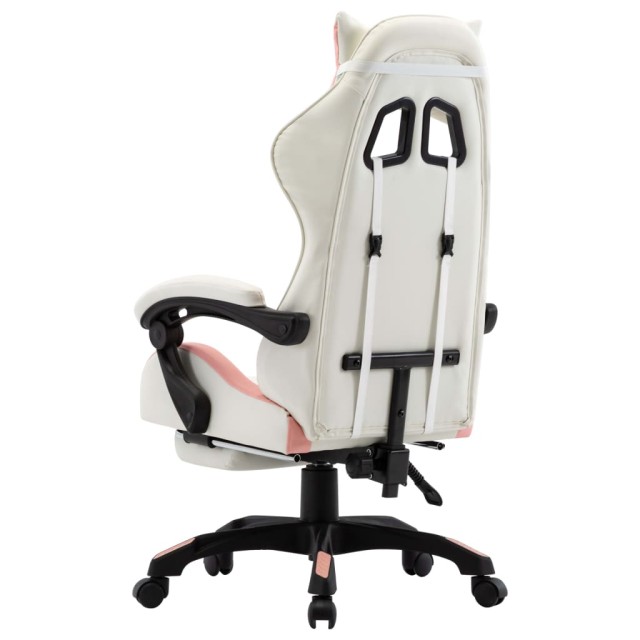 Fauteuil de jeux vidéo et repose-pied Rose et blanc Similicuir