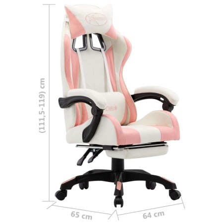 Fauteuil de jeux vidéo et repose-pied Rose et blanc Similicuir