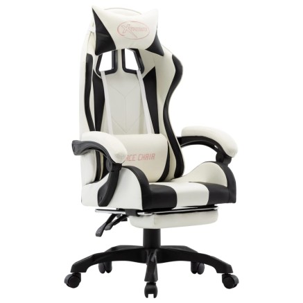 Fauteuil de jeux vidéo et repose-pied Noir et blanc Similicuir