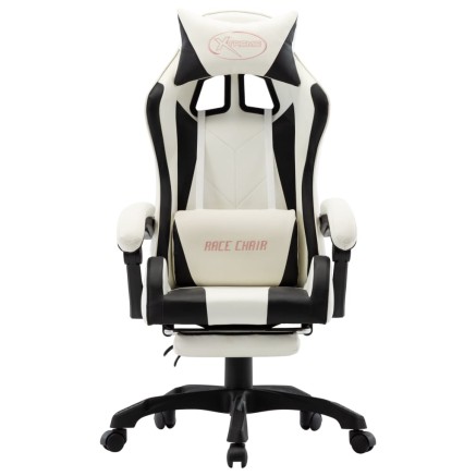 Fauteuil de jeux vidéo et repose-pied Noir et blanc Similicuir 2