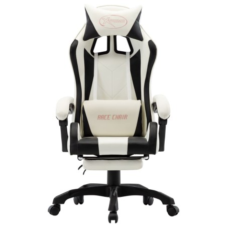 Fauteuil de jeux vidéo et repose-pied Noir et blanc Similicuir