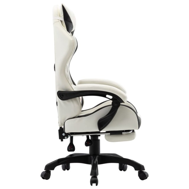 Fauteuil de jeux vidéo et repose-pied Noir et blanc Similicuir