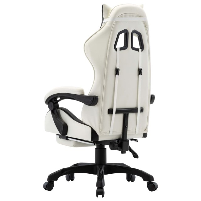 Fauteuil de jeux vidéo et repose-pied Noir et blanc Similicuir