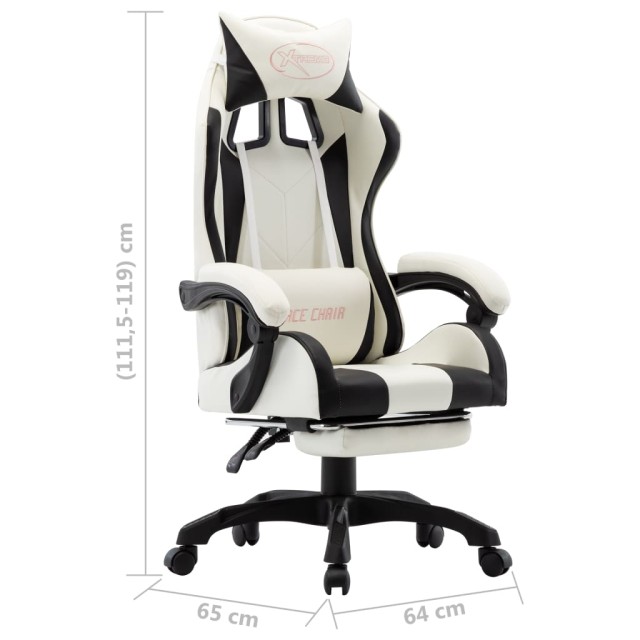 Fauteuil de jeux vidéo et repose-pied Noir et blanc Similicuir
