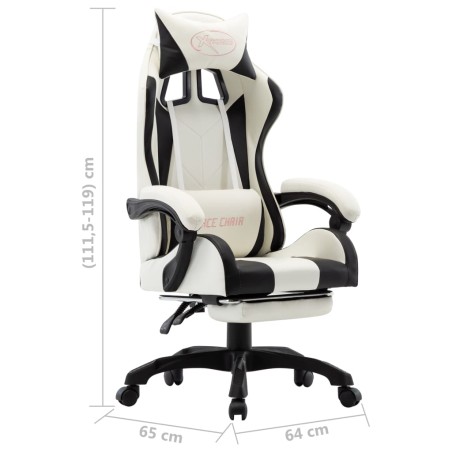 Fauteuil de jeux vidéo et repose-pied Noir et blanc Similicuir