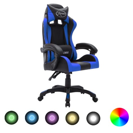 Fauteuil de jeux vidéo avec LED RVB Bleu et noir Similicuir