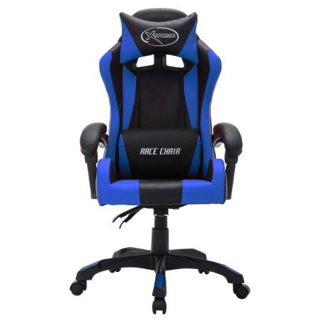 Fauteuil de jeux vidéo avec LED RVB Bleu et noir Similicuir