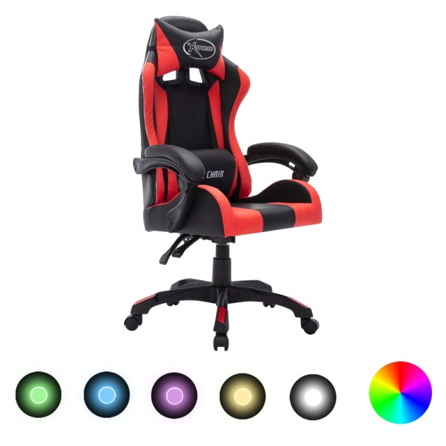Fauteuil de jeux vidéo avec LED RVB Rouge et noir Similicuir