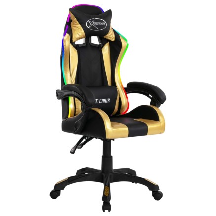 Fauteuil de jeux vidéo avec LED RVB Doré et noir Similicuir 2
