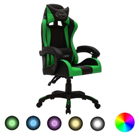 Fauteuil de jeux vidéo avec LED RVB Vert et noir Similicuir