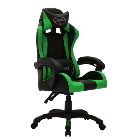 Fauteuil de jeux vidéo avec LED RVB Vert et noir Similicuir