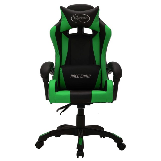 Fauteuil de jeux vidéo avec LED RVB Vert et noir Similicuir