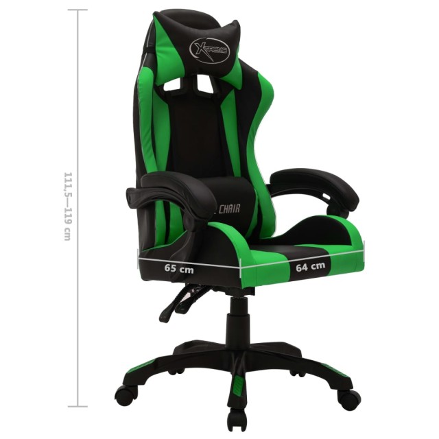 Fauteuil de jeux vidéo avec LED RVB Vert et noir Similicuir
