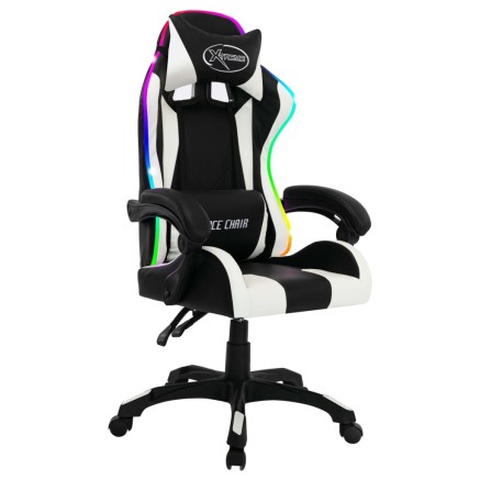 Fauteuil de jeux vidéo avec LED RVB Blanc et noir Similicuir 2