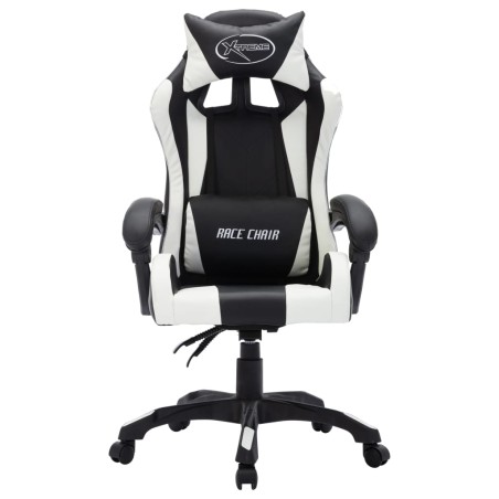 Fauteuil de jeux vidéo avec LED RVB Blanc et noir Similicuir
