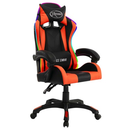 Fauteuil de jeux vidéo avec LED RVB Orange et noir Similicuir