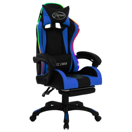 Fauteuil de jeux vidéo avec LED RVB Bleu et noir Similicuir
