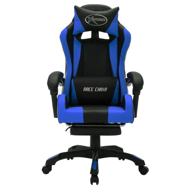 Fauteuil de jeux vidéo avec LED RVB Bleu et noir Similicuir