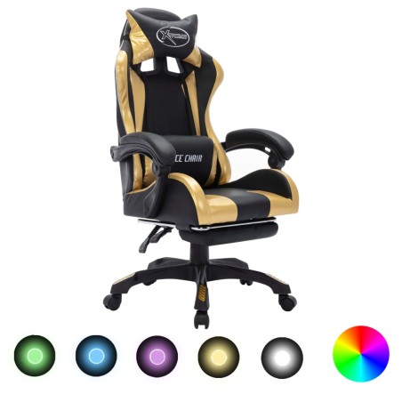 Fauteuil de jeux vidéo avec LED RVB Doré et noir Similicuir