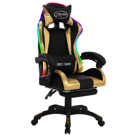 Fauteuil de jeux vidéo avec LED RVB Doré et noir Similicuir