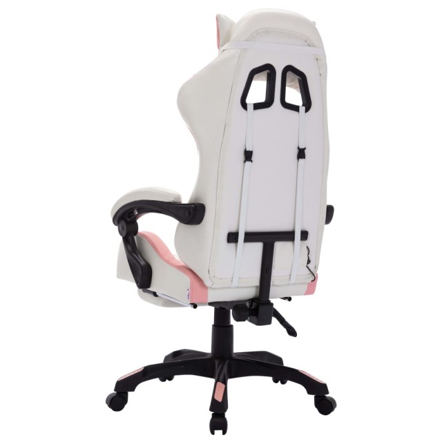 Fauteuil de jeux vidéo avec LED RVB Rose et blanc Similicuir