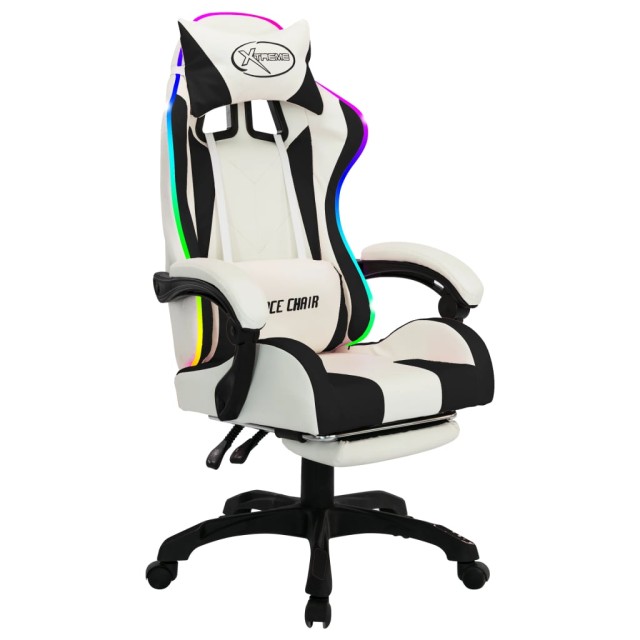 Fauteuil de jeux vidéo avec LED RVB Noir et blanc Similicuir