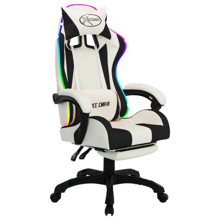 Fauteuil de jeux vidéo avec LED RVB Noir et blanc Similicuir