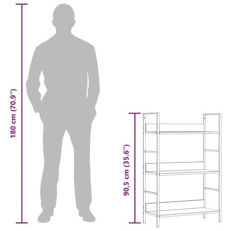Bibliothèque à 3 niveaux chêne 60x27,6x90,5cm bois d'ingénierie
