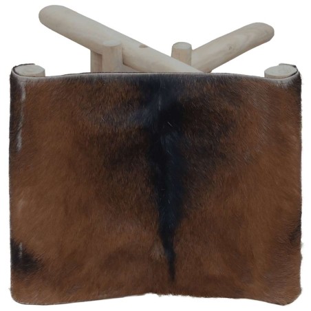 Tabouret pliable cuir de chèvre et bois de teck massif