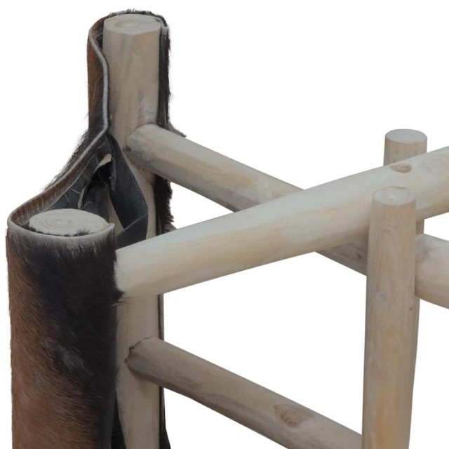 Tabouret pliable cuir de chèvre et bois de teck massif