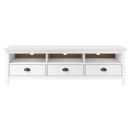 Meuble TV Hill Range Blanc 158x40x47 cm Bois de pin solide 2
