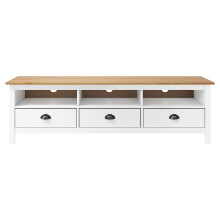 Meuble TV Hill Range Blanc 158x40x47 cm Bois de pin solide 2
