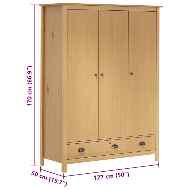Garde-robe à 3 portes Hill 127x50x170 cm Pin solide
