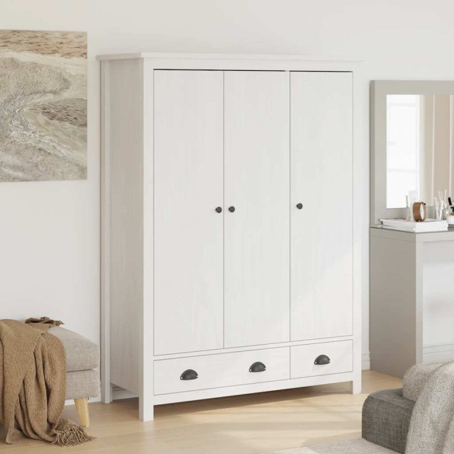 Garde-robe à 3 portes Hill Blanc 127x50x170 cm Bois pin solide