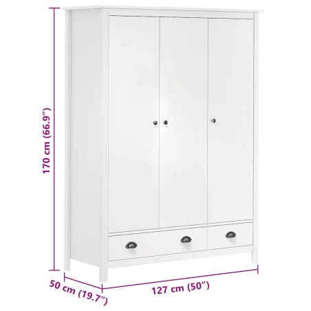 Garde-robe à 3 portes Hill Blanc 127x50x170 cm Bois pin solide