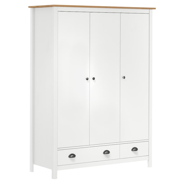 Garde-robe à 3 portes Hill Blanc 127x50x170 cm Bois pin solide
