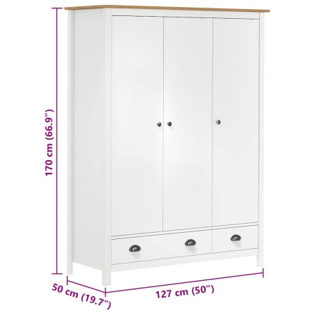 Garde-robe à 3 portes Hill Blanc 127x50x170 cm Bois pin solide