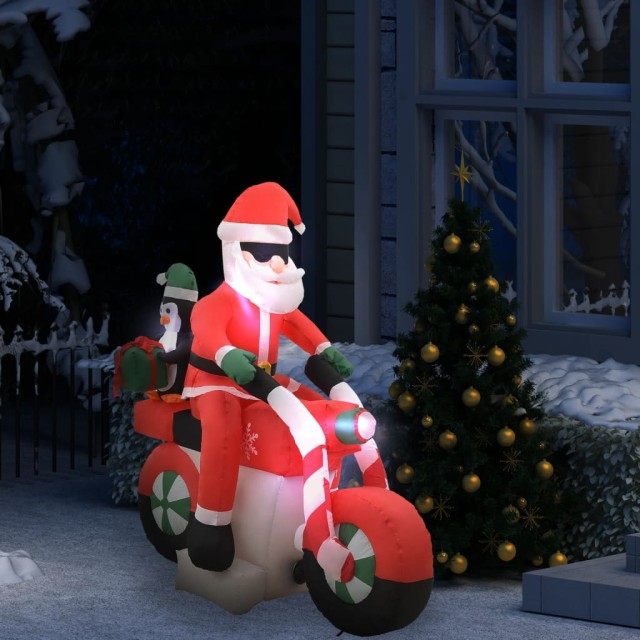 Père Noël gonflable sur moto LED IP44 160 cm