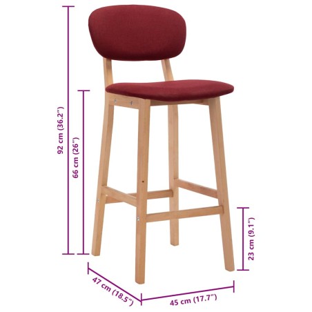Tabourets de bar lot de 2 rouge bordeaux tissu