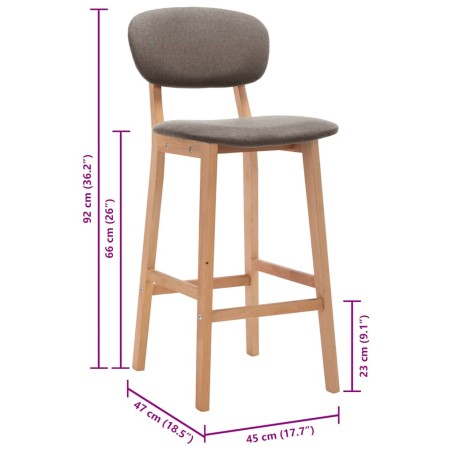 Tabourets de bar lot de 2 taupe tissu