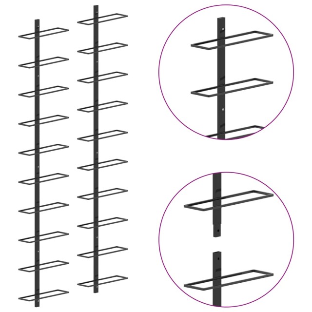 Casiers à bouteilles muraux pour 20 bouteilles 2 pcs Noir Métal