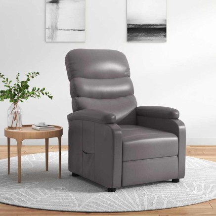 Fauteuil inclinable réglable avec repose-pieds gris similicuir