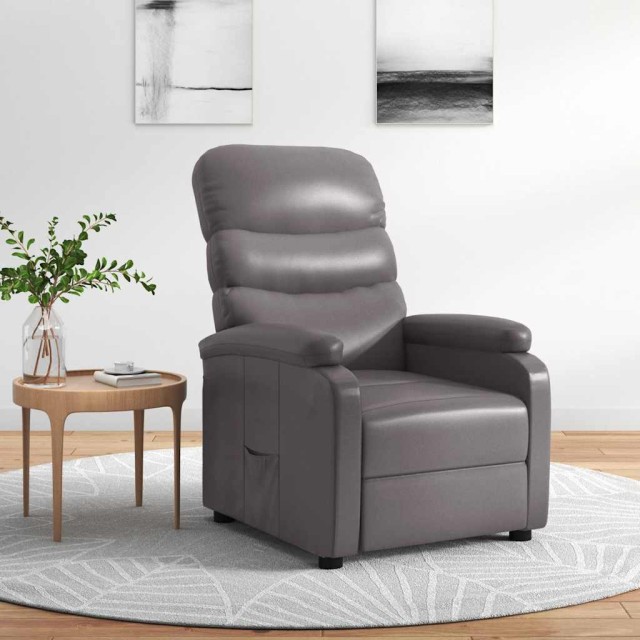 Fauteuil inclinable réglable avec repose-pieds gris similicuir