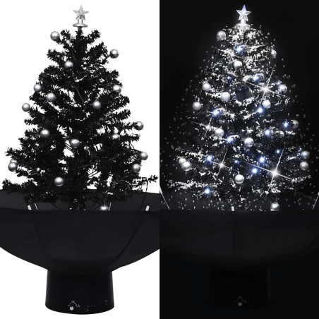 Arbre de Noël neigeux avec base de parapluie Noir 75 cm PVC