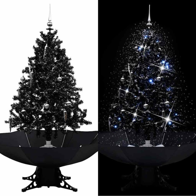 Arbre de Noël neigeux avec base de parapluie Noir 140 cm PVC